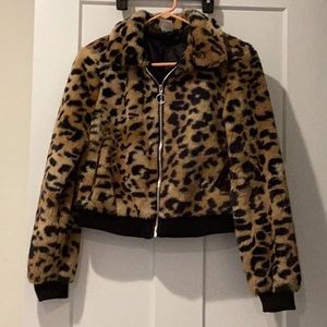 Leopard Print Faux Fur Teddy Jacket